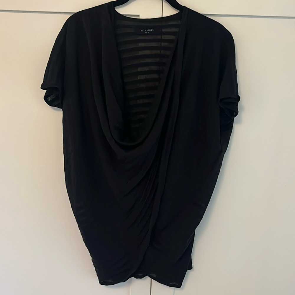 all saints cowl neck striped shirt